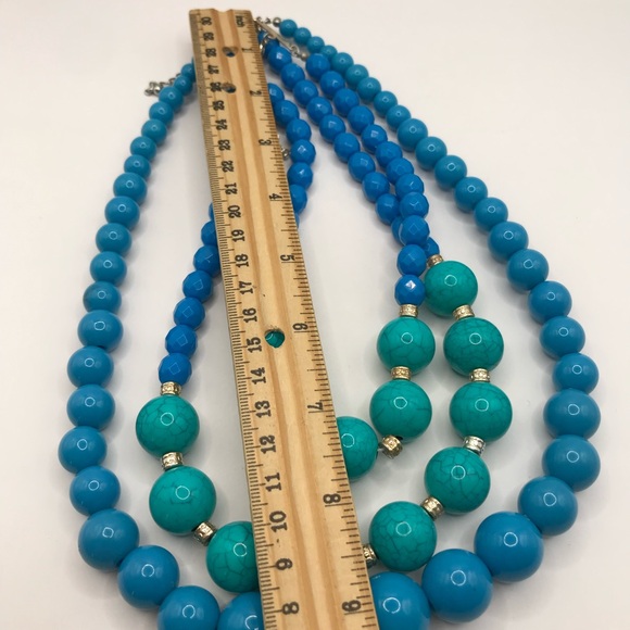 2 Blue & Faux Turquoise Acrylic Beaded Necklaces - Picture 5 of 9